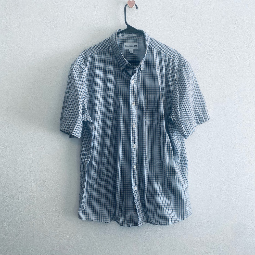 Saddlebred blue plaid short sleeve button down shirt